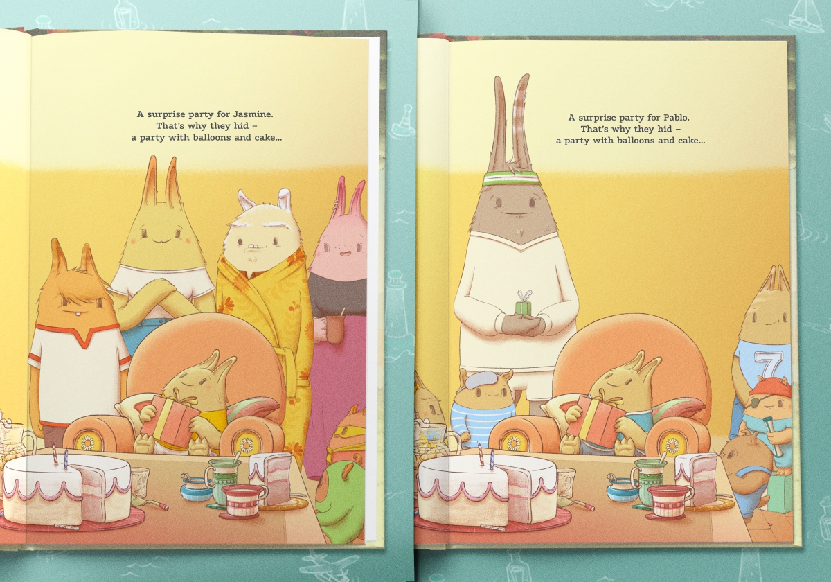 An image of two variations of a page from the Ready Or Not book, each showing a different family.